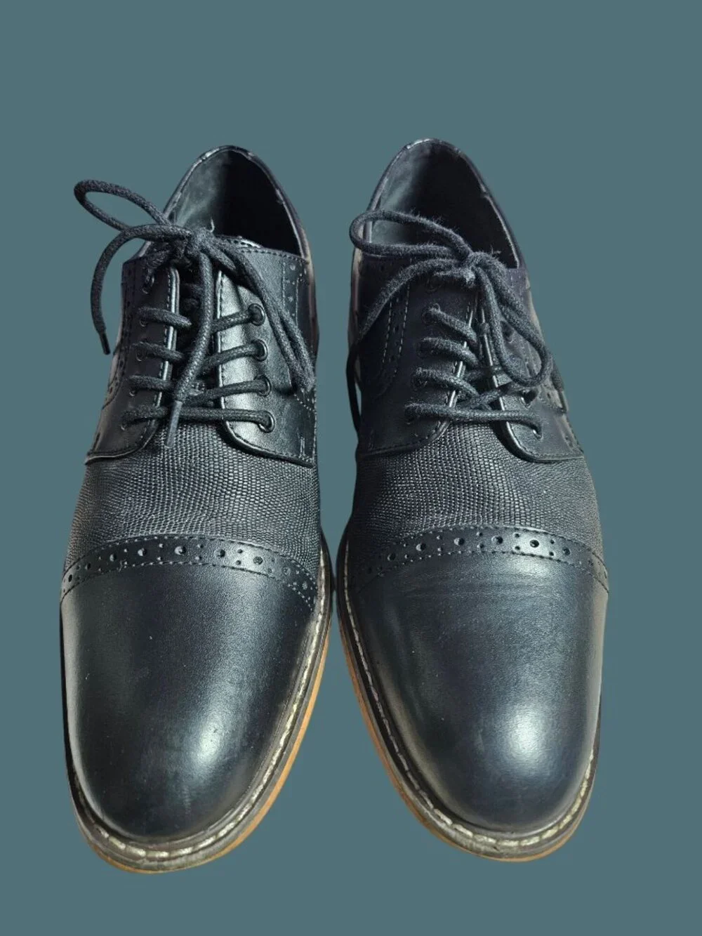 Bar III Black Leather Parker Cap Toe Dress Oxford Brogues Shoe Men 8.5M